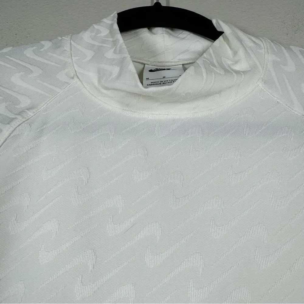 Nike Icon Clash All Over Logo Mock Neck Long Sleeve Shirt Ivory White Medium